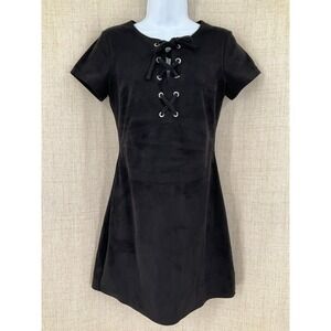 Express Black Faux Suede Lace Up Mini Dress Sz 2 Grommets Edgy Festival Goth